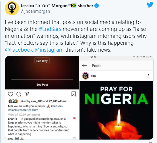 ?Instagram apologizes to Nigerians for incorrectly flagging down posts in support of #EndSARS campaign as 