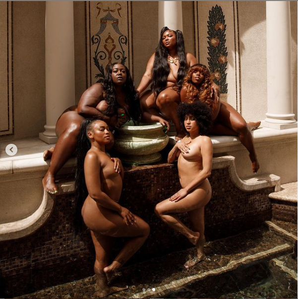 Lizzo poses completely nude with her besties in new photos