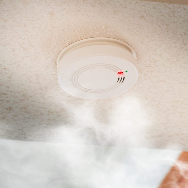 USA, Illinois, Metamora, Close up of fire sensor and smoke