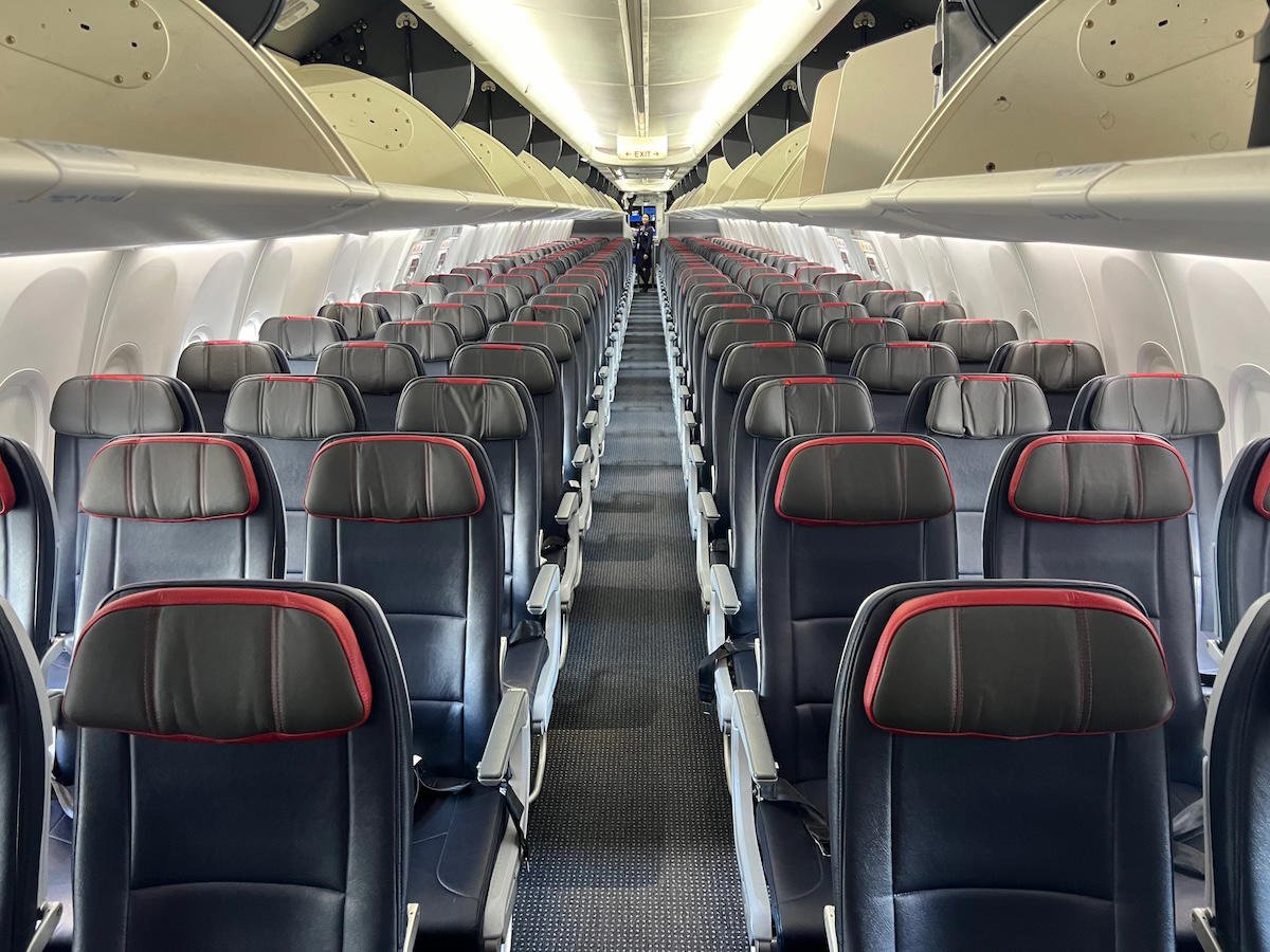 First class cabin seats on an American Airlines Boeing 737