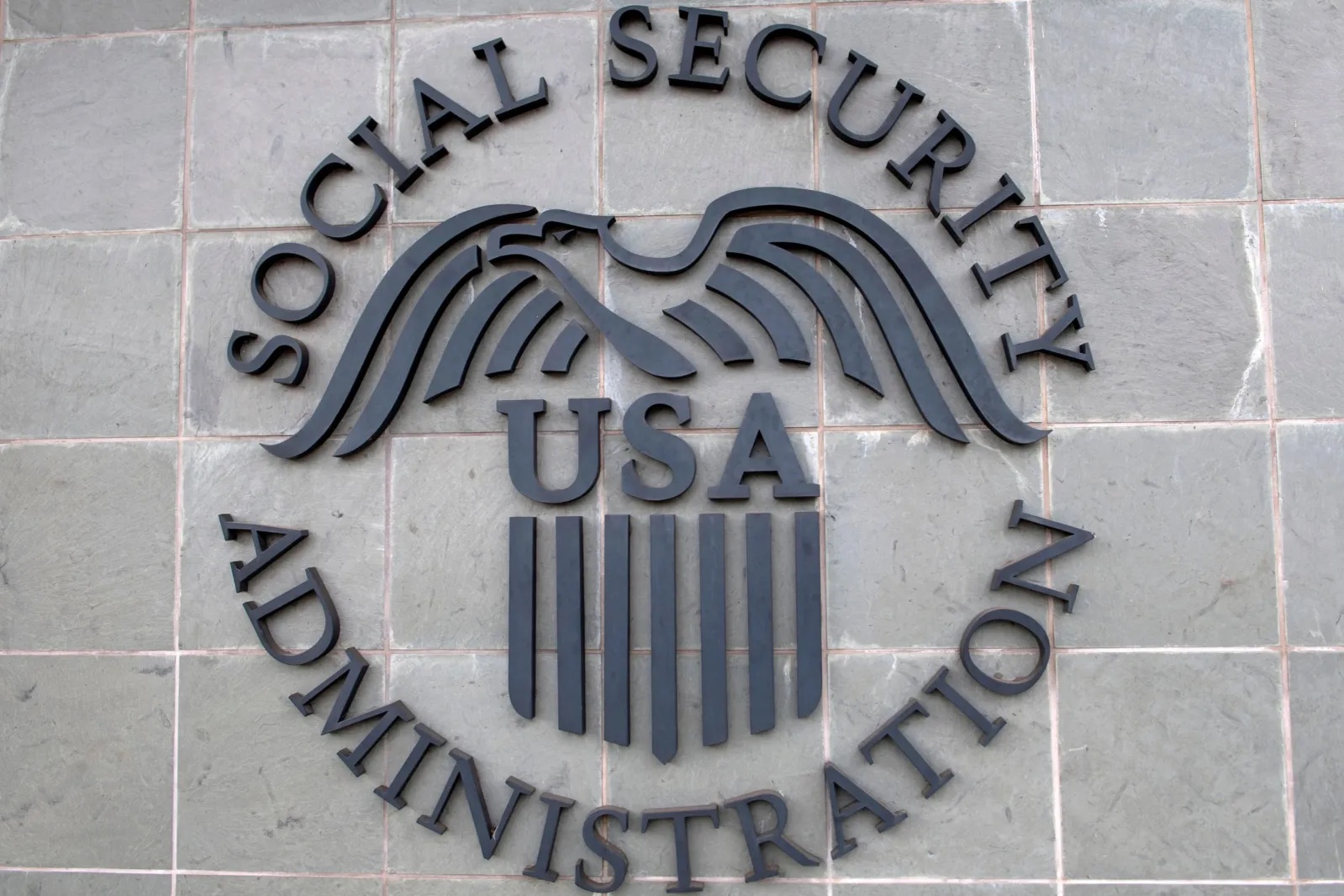 The logo of the US Social Security Administration is seen outside a Social Security building, November 5, 2020, in Burbank, California.