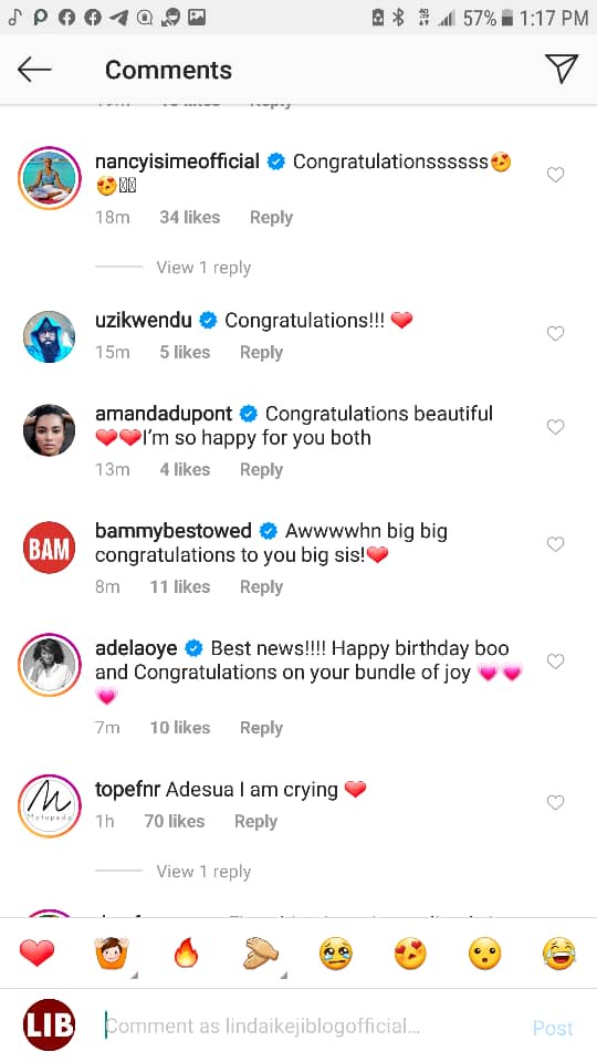 Ebuka, Toke Makinwa, Mo Abudu, others congratulate Banky W and Adesua Etomi on the birth of their first child