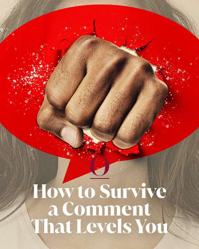 fist punching through a red speech bubble with text: how to survive a comment that levels you