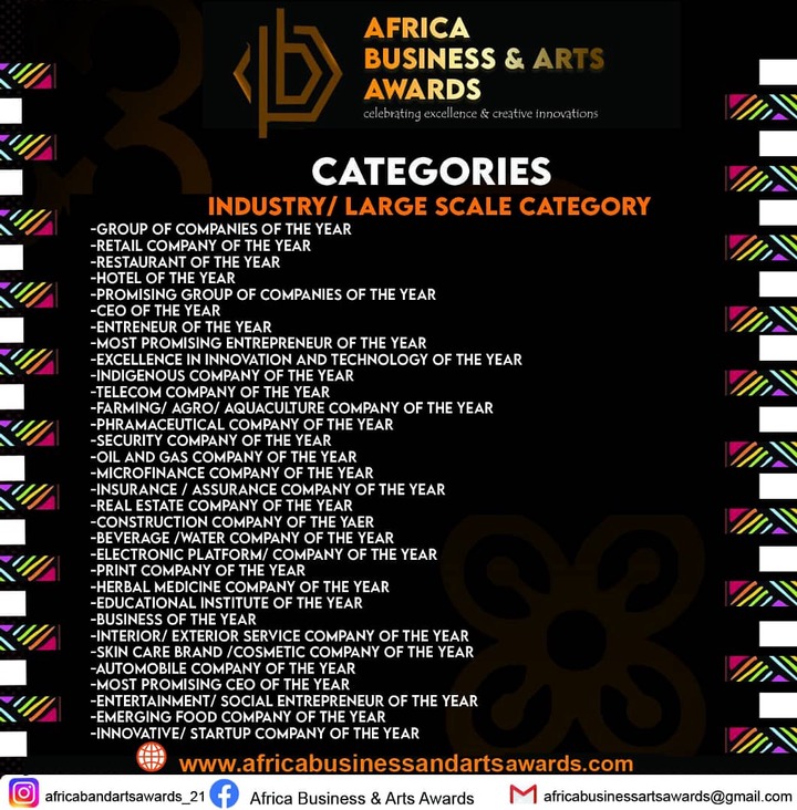 NOMINATIONS OPENED FOR AFRICA BUSINESS AND ARTS AWARDS 2021.
