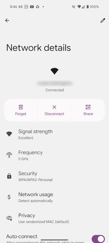 The Network Details page in Android 14.