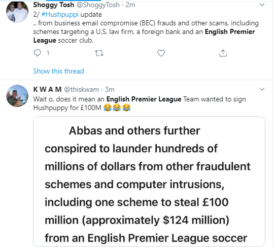 Football fans react after Hushpuppi was accused of conspiring to steal ?100 million from an English Premier League club