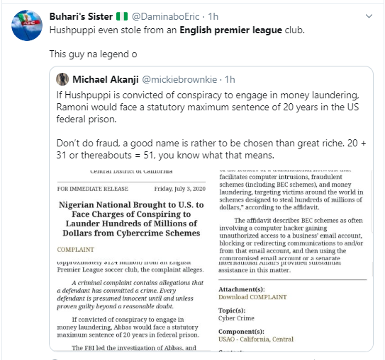 Football fans react after Hushpuppi was accused of conspiring to steal ?100 million from an English Premier League club