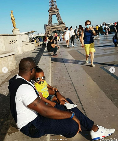 Actor, Jim Ijke visits the Eiffel Tower with his young son Harvis?(photos)