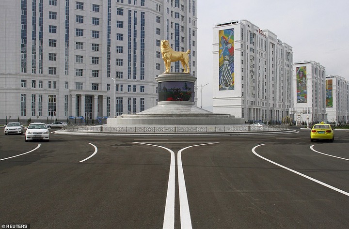 Turkmenistan president, Gurbanguly Berdimuhamedow unveils massive golden statue of his favourite dog breed in the country