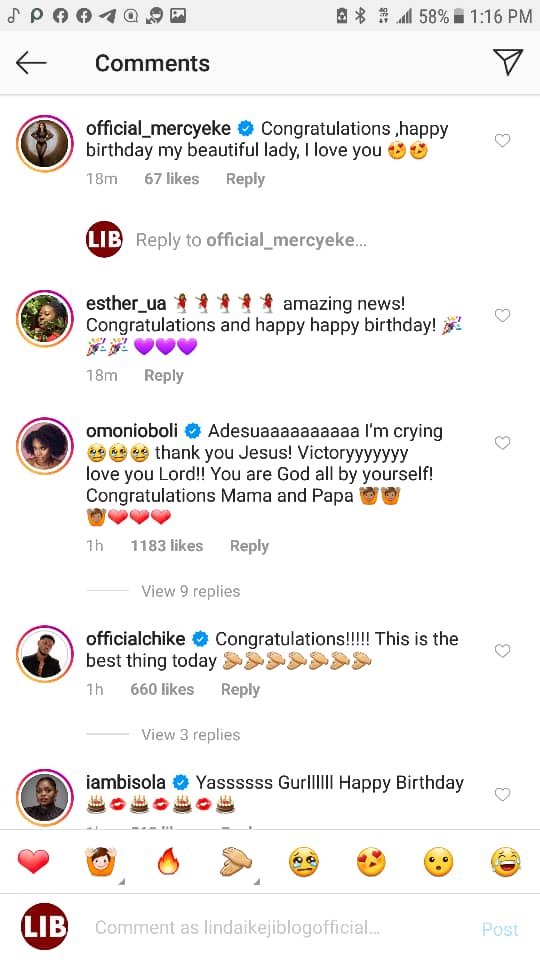 Ebuka, Toke Makinwa, Mo Abudu, others congratulate Banky W and Adesua Etomi on the birth of their first child