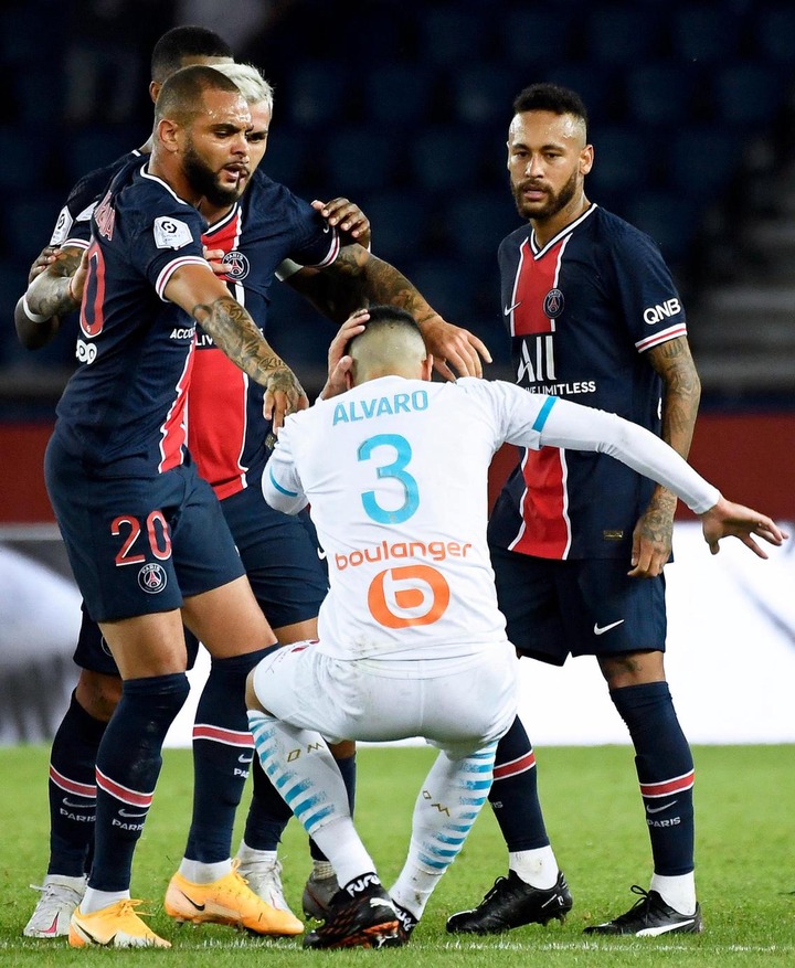 Marseille's Alvaro Gonzalez after the clash with Neymar.