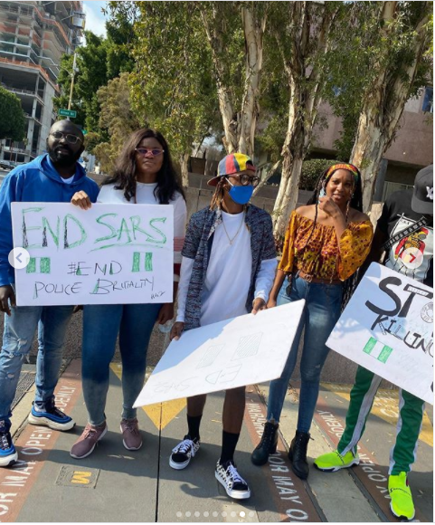  Rapper, Yung6ix leads #EndSARS protest in Los Angeles, US (photos)