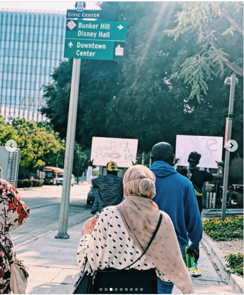  Rapper, Yung6ix leads #EndSARS protest in Los Angeles, US (photos)