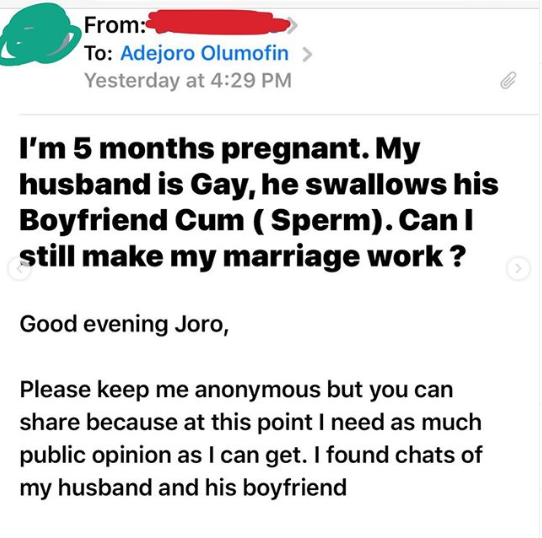 Pregnant wife shares shocking chat conversation between her husband and his gay lover who sent him his d!ck pic