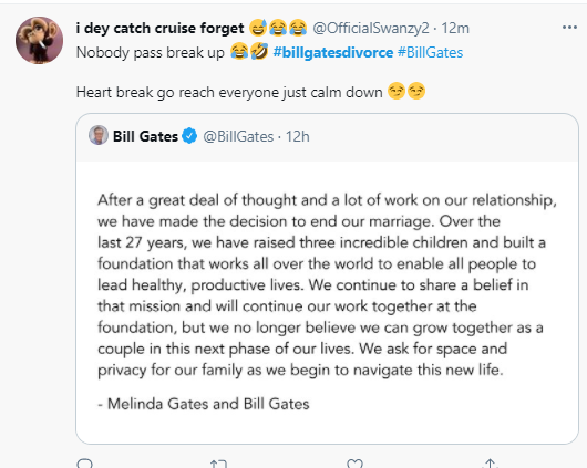 Nigerians react to divorce news of Bill Gates and Melinda Gates 