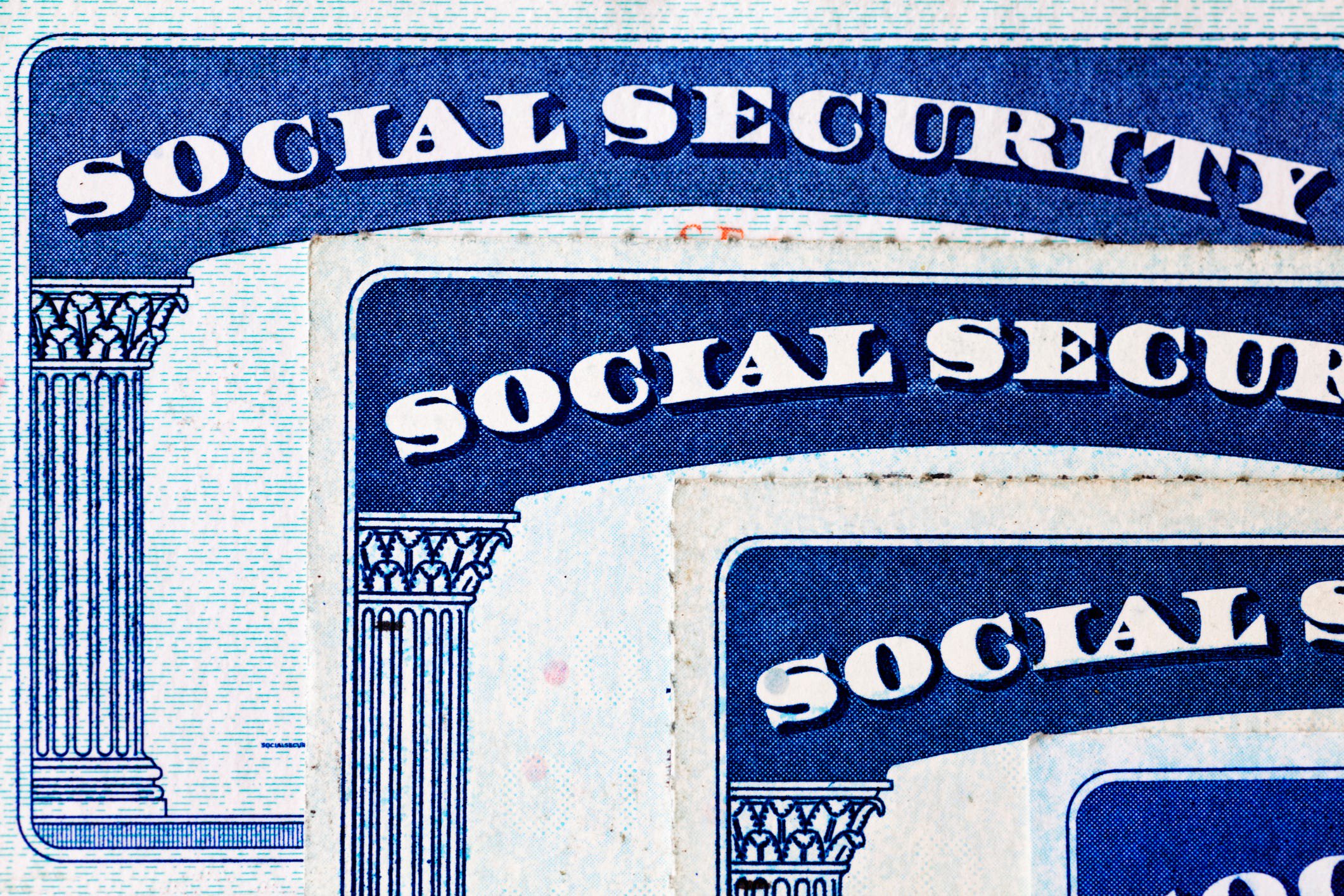 Close-up of American Social Security cards.