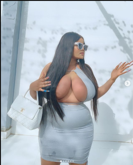 Endowed Instagram star, Ada La Pinky commands attention as she flaunts her massive boobs in revealing dress (photos)