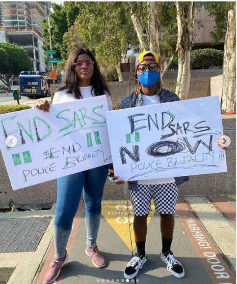  Rapper, Yung6ix leads #EndSARS protest in Los Angeles, US (photos)