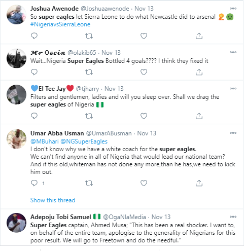 Nigerians react after Super Eagles threw away four-goal lead to draw 4-4 with Sierra Leone in AFCON qualifying match?