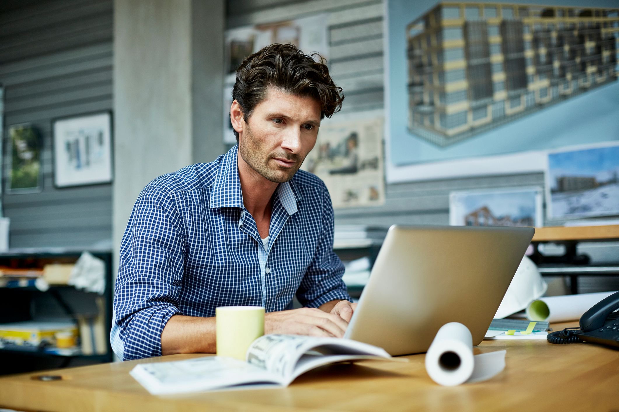 A person at a laptop
