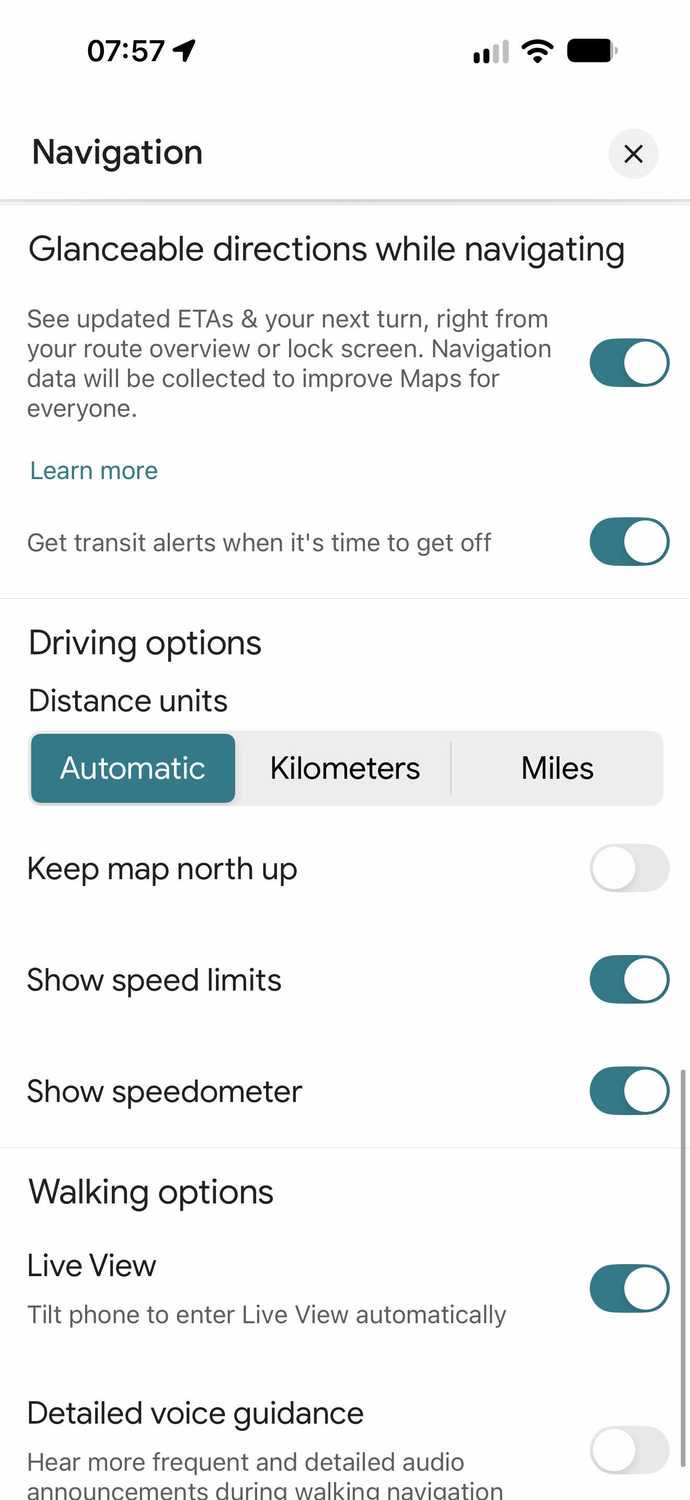 Glanceable directions settings in Google Maps for iOS