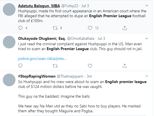 Football fans react after Hushpuppi was accused of conspiring to steal ?100 million from an English Premier League club