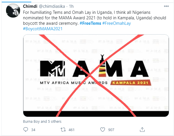 Runtown, Burna Boy and others call for the release of Omah Lay and Tems following news they have been remanded in prisons for flouting COVID-19 guidelines in Uganda