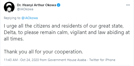 Governor Ifeanyi Okowa eases curfew in Delta state?
