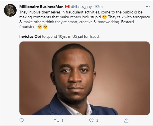 The painful thing is that he was giving motivational speeches to people struggling to make it legally - Nigerians react as Invictus Obi gets 10-year jail term for fraud in U.S.