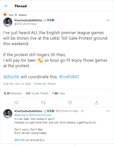 EndSARS protesters to watch all English Premier League matches at Lekki toll gate this weekend