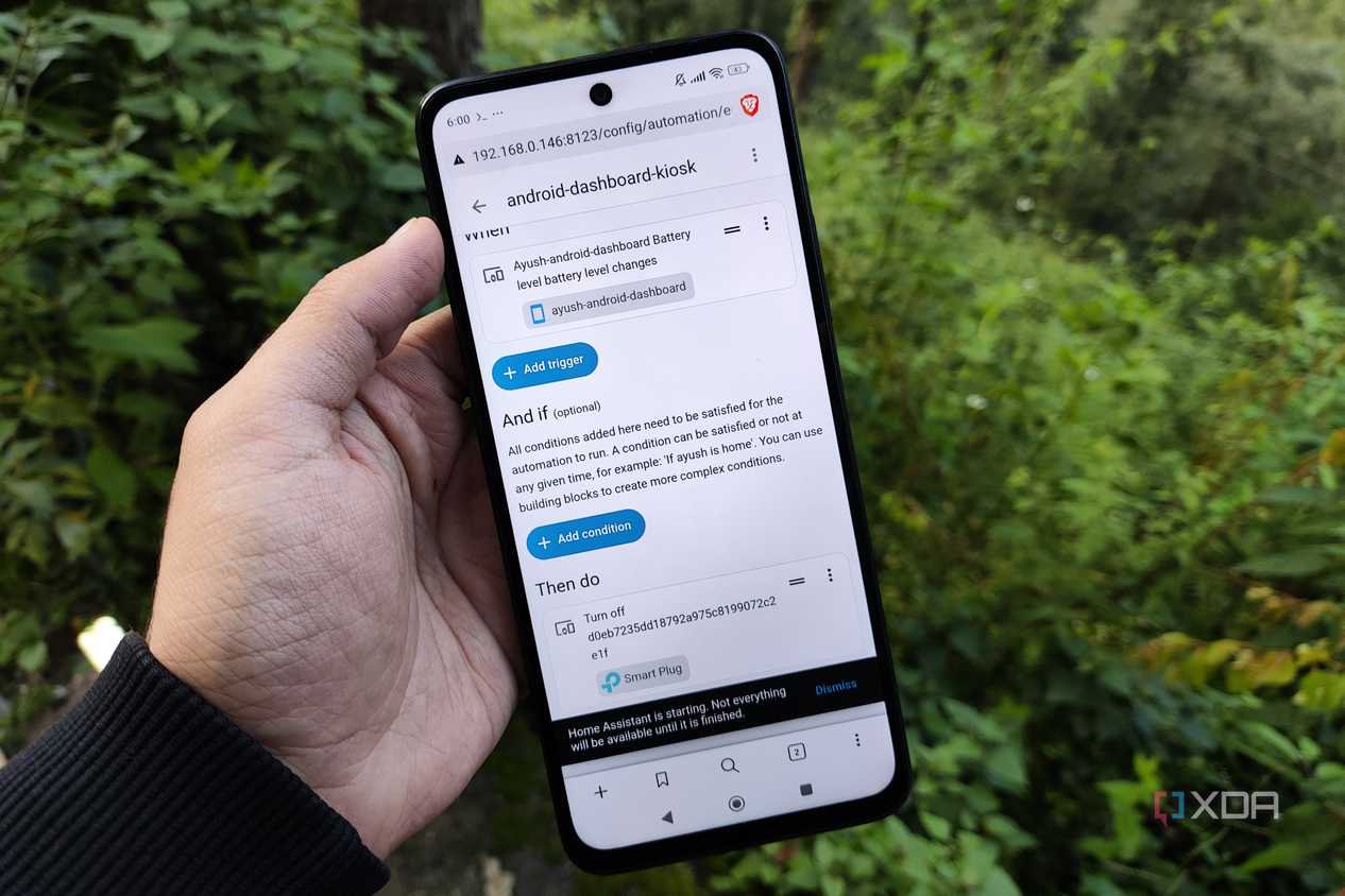 Creating an automation on a Home Assistant setup running on a phone