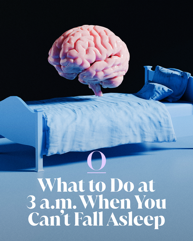 brain floating over a bed with text: what to do at 3 a.m. when you can't fall asleep