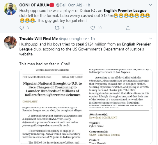 Football fans react after Hushpuppi was accused of conspiring to steal ?100 million from an English Premier League club