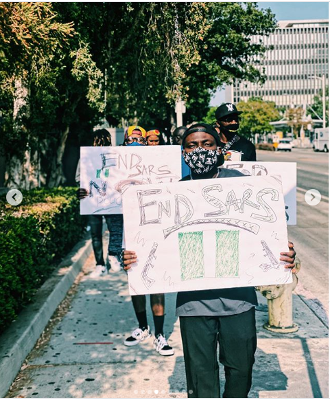  Rapper, Yung6ix leads #EndSARS protest in Los Angeles, US (photos)