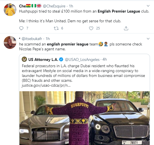 Football fans react after Hushpuppi was accused of conspiring to steal ?100 million from an English Premier League club