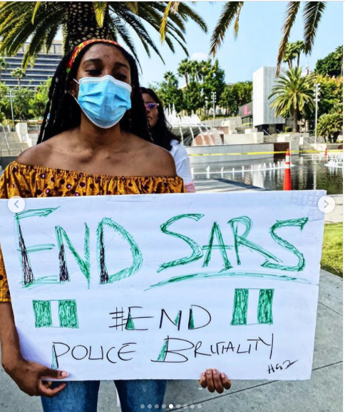  Rapper, Yung6ix leads #EndSARS protest in Los Angeles, US (photos)