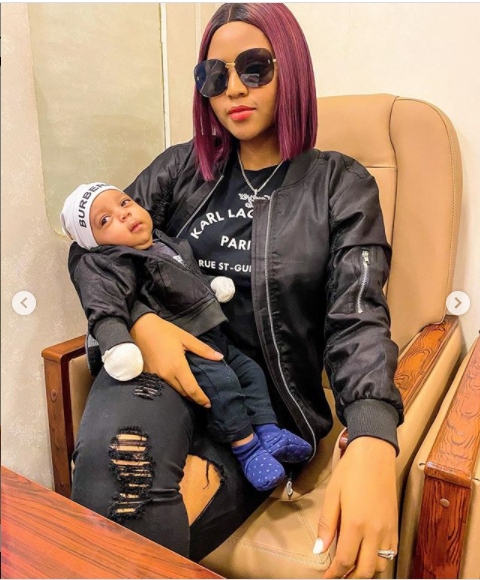 Regina Daniels twinning with her son Munir in new photos