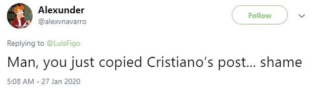 Football legend Luis Figo accused of copying Cristiano Ronaldo’s tribute to Kobe Bryant word for word 4