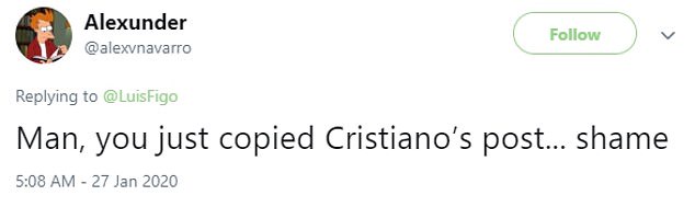 Football legend Luis Figo accused of copying Cristiano Ronaldo’s tribute to Kobe Bryant word for word 62