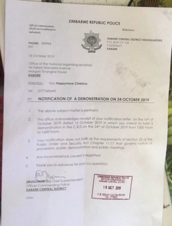 MDC Anti Sanctions Counter Demo Banned