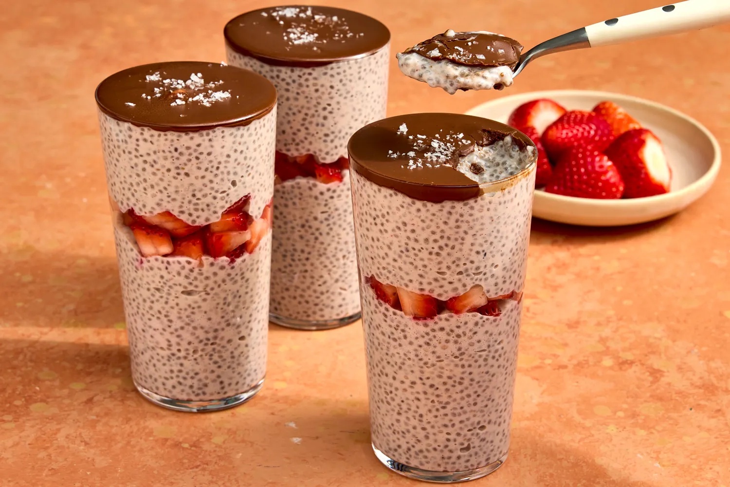 Recipe image of Chocolate-Strawberry Chia Pudding.
