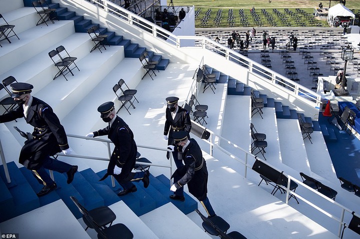 Biden inauguration rehearsal is called off as fire breaks out at a bridge behind the US Capitol Building amid fears of an imminent 