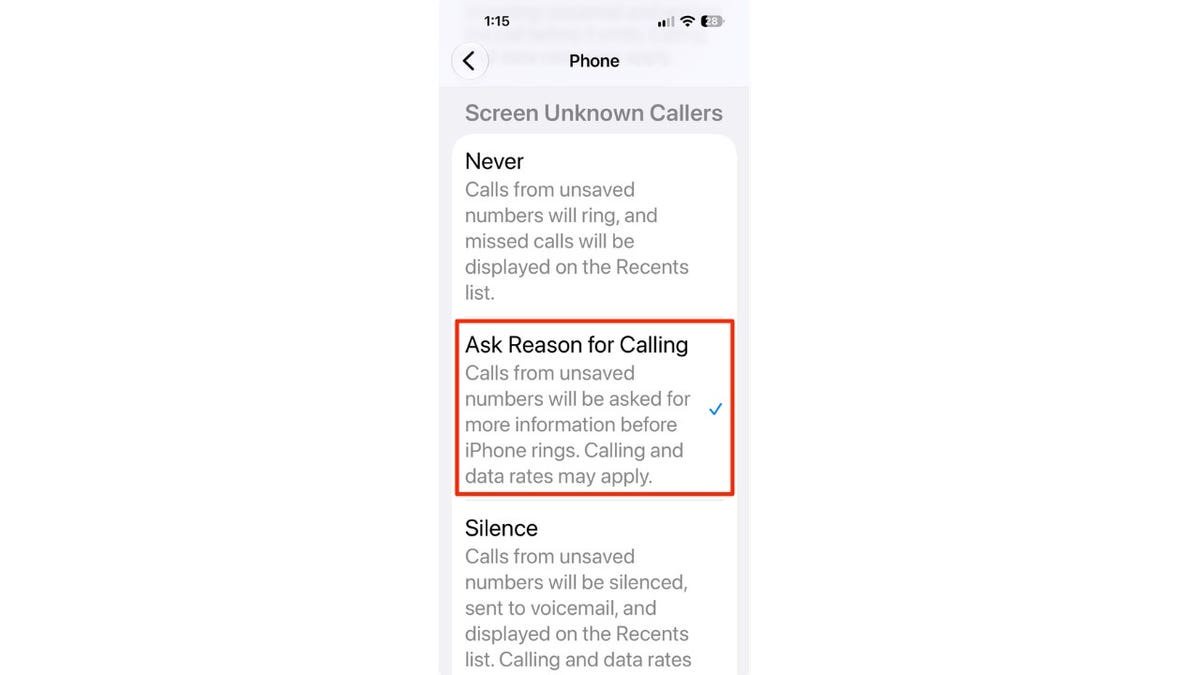 An iPhone call blocking screen
