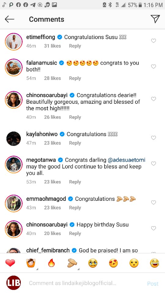 Ebuka, Toke Makinwa, Mo Abudu, others congratulate Banky W and Adesua Etomi on the birth of their first child