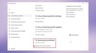 Manage Ransomware Protection option in Windows Security settings.