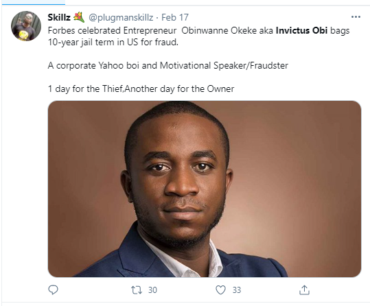 Obinwanne "Invictus Obi" Okeke sentenced to 10 years in prison, Nigerians reacts