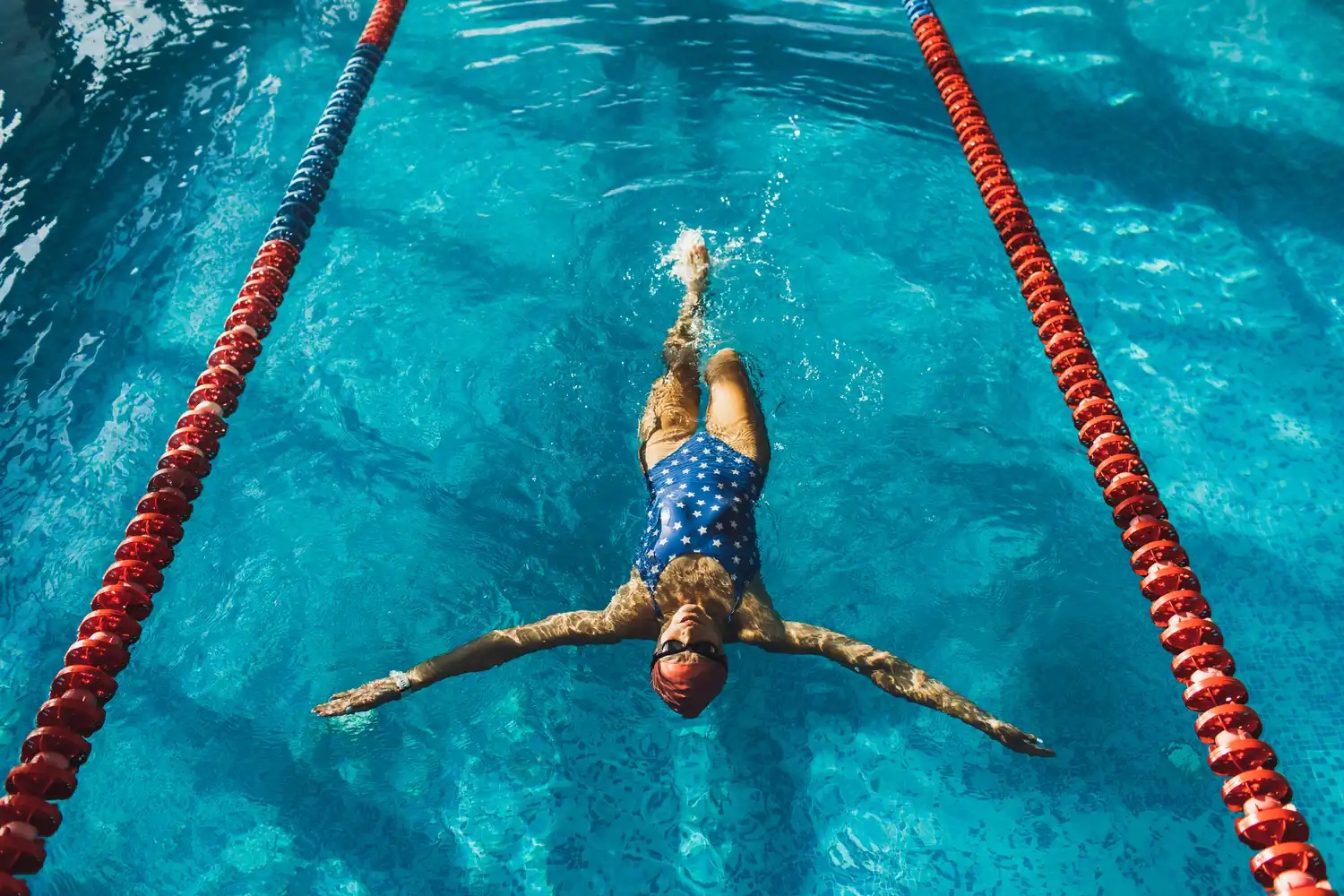 Swimming workout in pool.