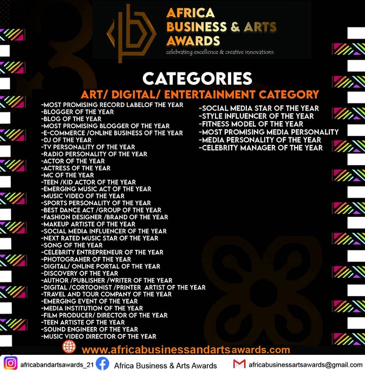 NOMINATIONS OPENED FOR AFRICA BUSINESS AND ARTS AWARDS 2021.