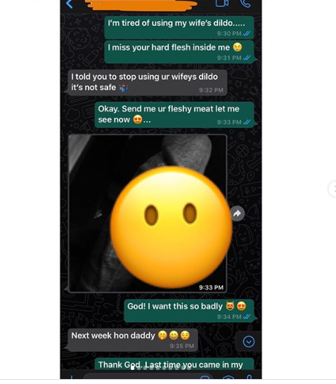 Pregnant wife shares shocking chat conversation between her husband and his gay lover who sent him his d!ck pic