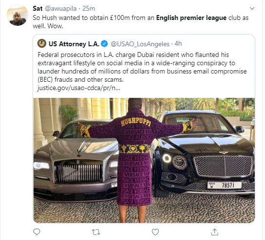 Football fans react after Hushpuppi was accused of conspiring to steal ?100 million from an English Premier League club